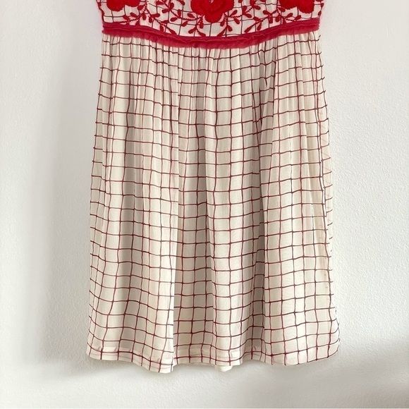 Anthropologie Vineet Bahl Stitched Avani Embroidered Detail Dress Cream Red SP - Picture 9 of 16